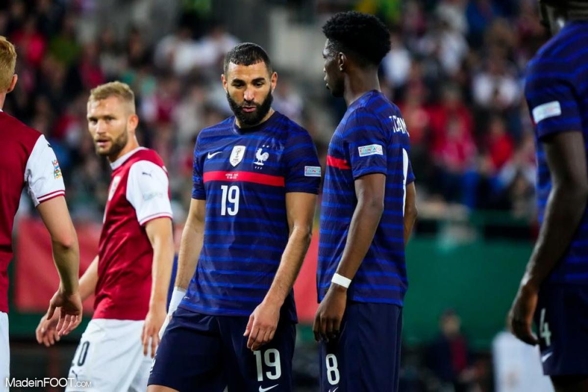Karim Benzema, l'attaquant de l'équipe de France, ici aux côtés d'Aurélien Tchouaméni.