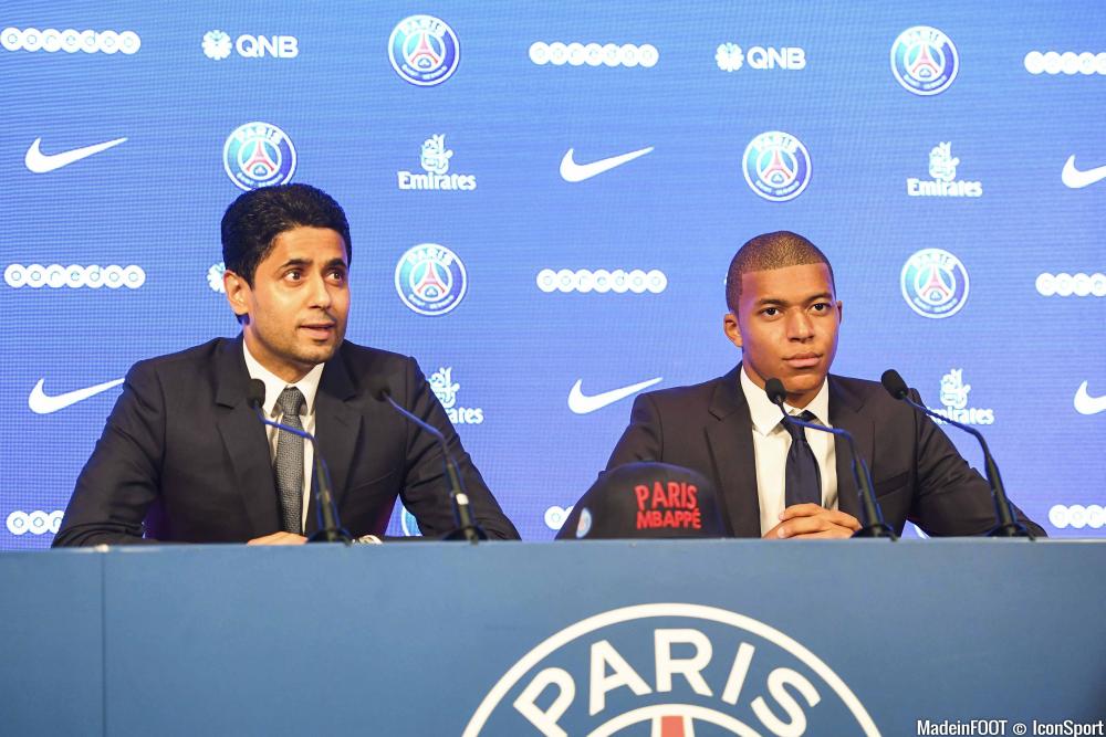 Nasser Al-Khelaïfi, le président du Paris Saint-Germain, ici aux côtés de Kylian Mbappé.