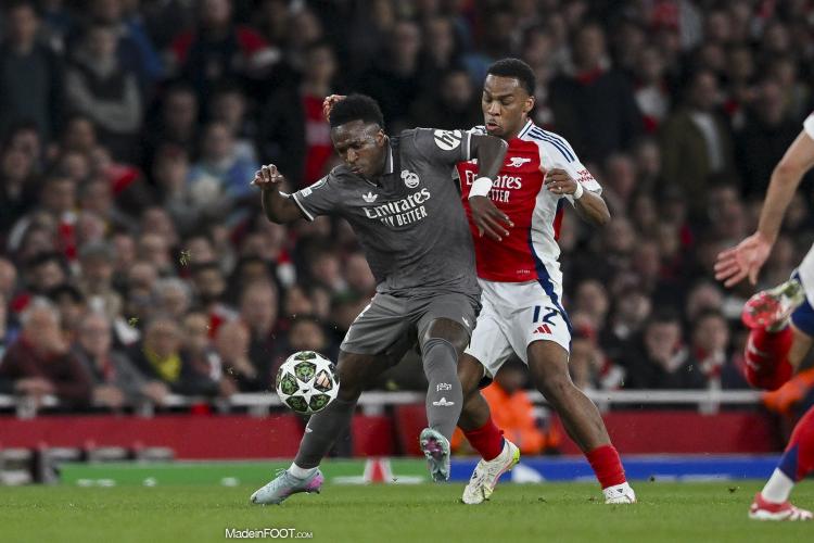 Vinicius Jr (Real Madrid), ici face à Jurriën Timber (Arsenal).