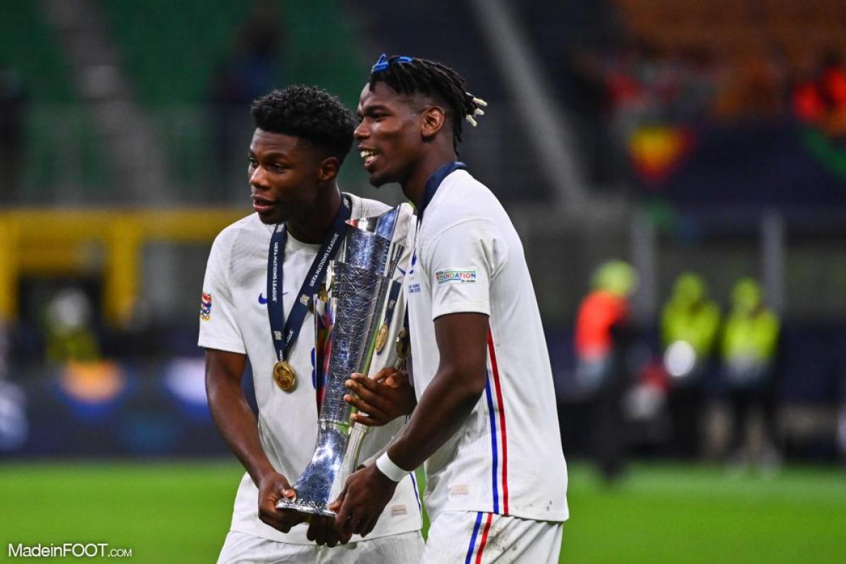 Aurélien Tchouaméni aux côtés de Paul Pogba lors de la victoire en Ligue des Nations
